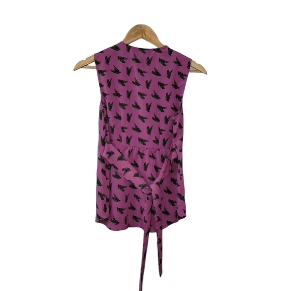 BEAUTIFUL Soft Crossover Wrap Pink Peacock Feather Tie Back Tank Blouse XS - Picture 4 of 10